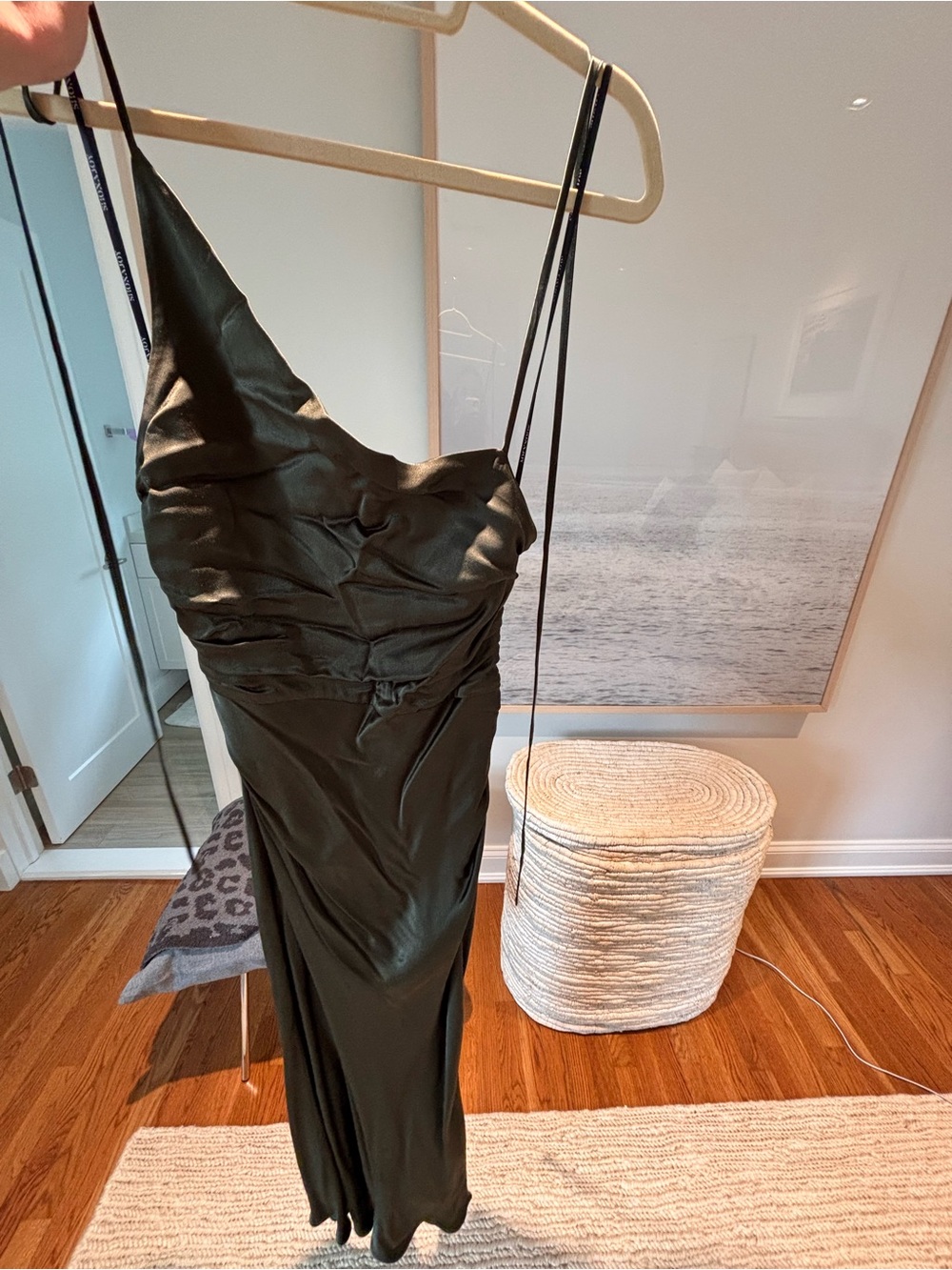 Shona Joy Olive Green Satin Maxi Dress